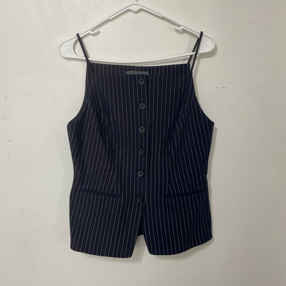 Sunday in Brooklyn Jackets & Blazers - Sunday in Brooklyn Womens Pinstripe Button Down Vest Top Navy Blue Small